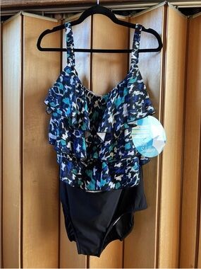 Women’s ' Ruffle Front One-Piece Swimsuit - Blue Multi